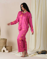 STAR PRINTED SATIN BUTTONS PAJAMA